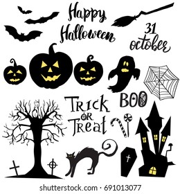 Set of Halloween elements, symbols and quotes