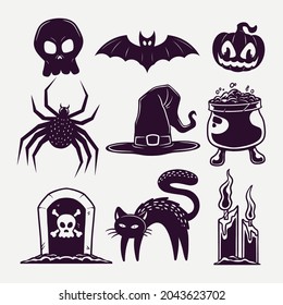 Set halloween elements template design black
