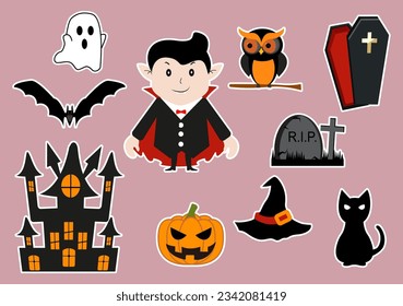 Set Halloween Elements Vector Illustration with Various Kinds of Things like Ghosts, Pumpkins, Skulls, Candies and More Cartoon Background Templates