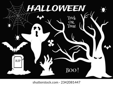 Set Halloween Elements Vector Illustration with Various Kinds of Things like Ghosts, Pumpkins, Skulls, Candies and More Cartoon Background Templates