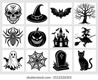 Set of halloween elements vector illustration