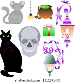 set of Halloween elements in vector on white background