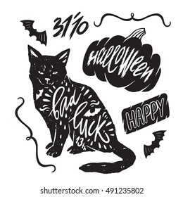 Set of halloween elements or your design. Silhouette with lettering.