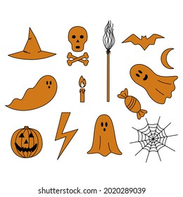 Conjunto de elementos de halloween. Ilustración vectorial.