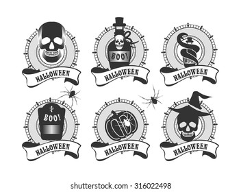 Set of Halloween emblems, labels and designed elements in the style of steam punk