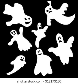 Set of halloween emotional ghosts isolated 
on black background