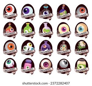 set of halloween eyes vector icons for poses with white background