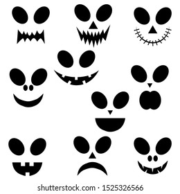 Set Halloween face icon for pumpkin. Design for Halloween holidays. Vector illustration.