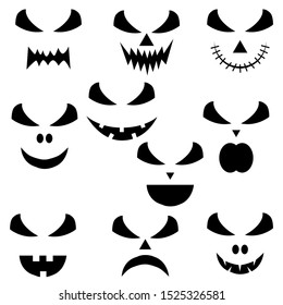 Set Halloween face icon for pumpkin. Design for Halloween holidays. Vector illustration.