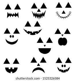 Set Halloween face icon for pumpkin. Design for Halloween holidays. Vector illustration.