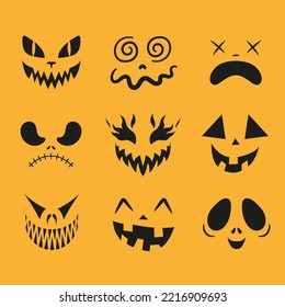 Set of Halloween faces. Creepy, funny, sad and scary faces. Pumpkin faces. Ghost faces. Part 1.