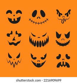 Set of Halloween faces. Creepy, funny, sad and scary faces. Pumpkin faces. Ghost faces. Part 2.