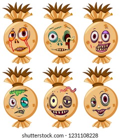 Set of halloween faces  illustration