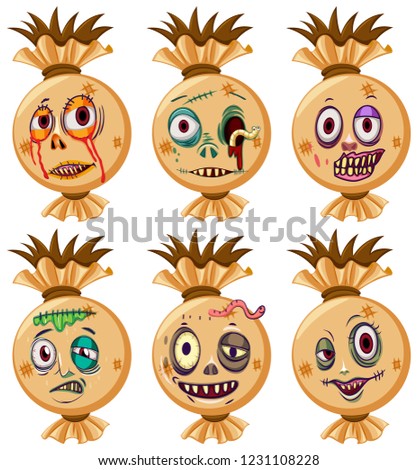 Set of halloween faces  illustration