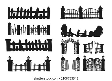 Set of halloween fence.Fence vector by hand drawing