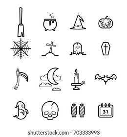 Set of  Halloween festival illustration Vector thin Line Icons