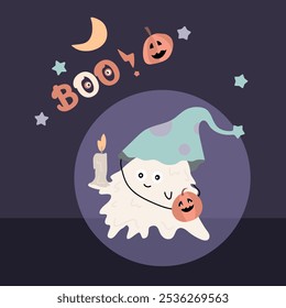 set of halloween festival with monster items banner on dark background