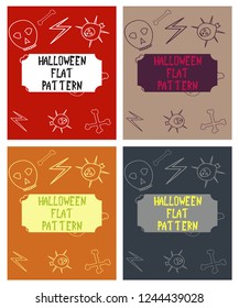 Set of Halloween festive pattern. Endless background with pumpkins, skulls, bats, spiders, ghosts, bones, candies, spider web