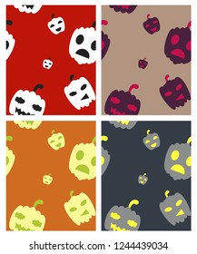 Set of Halloween festive pattern. Endless background with pumpkins, skulls, bats, spiders, ghosts, bones, candies, spider web