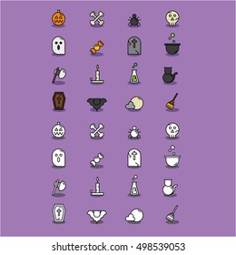 Set of Halloween flat vector icons