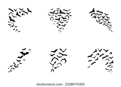 Set of Halloween flying Bat Silhouette.