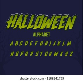 Set Halloween Font.Green Spooky Letter. . Vector