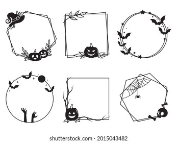 Set of Halloween frames. Collection of frames with a skull, ghosts and a bat. Awesome design. Vector illustration for decorating invitations.