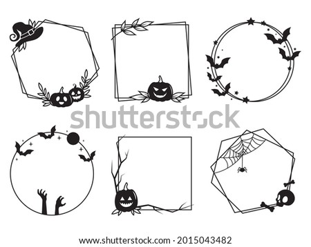 Set of Halloween frames. Collection of frames with a skull, ghosts and a bat. Awesome design. Vector illustration for decorating invitations.