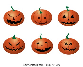 Set of halloween funny pumpkins cartoon. Vector illustration.