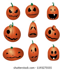 Set of halloween funny pumpkins cartoon. 