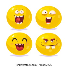 Set of halloween funny smiles. Vampire Dracula monster cyclops. Vector cartoon illustration. Cute stylish characters.