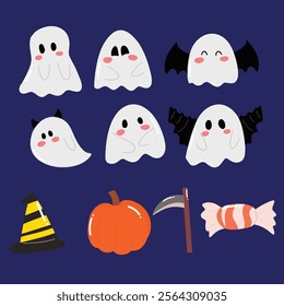 set of halloween ghost cartoon