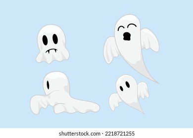 set of halloween ghost cartoon with cute face for decoration and sticker