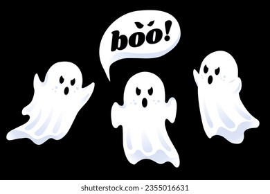 Set of Halloween Ghost Cartoon Sticker illustration