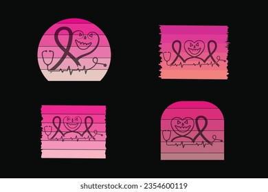 set of Halloween ghost costume Breast Cancer Awareness Heart Ribbon with Butterfly Registered Nurse Stethoscope vector, Scary Ghost Nurse Stop cancer clipart, bat pumpkin Spooky Funny Halloween svg