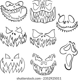 Set Halloween Ghost face icon vectots illustration hand Draw cartoon