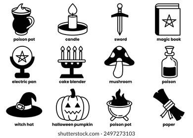 A Set of Halloween and ghost icons in line style.