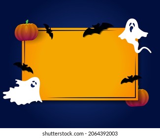 A set of halloween ghost and pumpkin themed with yellow background decorations. copy space. Vector illustration
