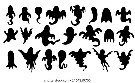 Set of Halloween Ghost Silhouette. Abstract Collection of mystical evil Halloween spirits. Vector Illustration isolated on White Background