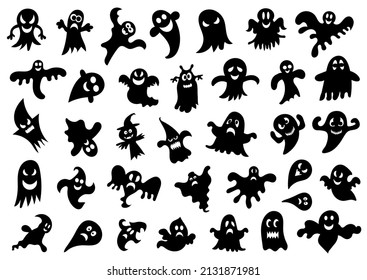 Set of Halloween ghost silhouettes on a white background. Vector illustration.
