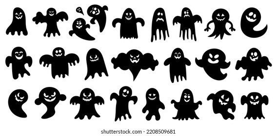 Set of Halloween ghost silhouettes on a white background. Vector illustration.