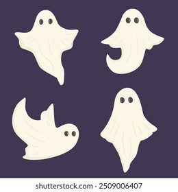 Set of halloween ghost vector hand drawn illustration. Boho chic tattoo, poster print design vector line art illustration