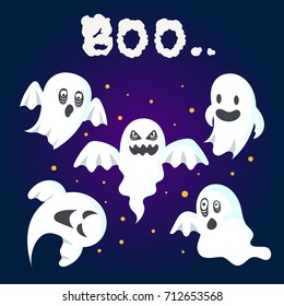 Set Of Halloween Ghost Vectors