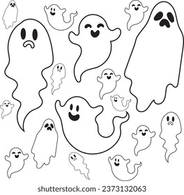 Set of Halloween ghosts Black ghosts and White Ghost Ghost vector Illustration  