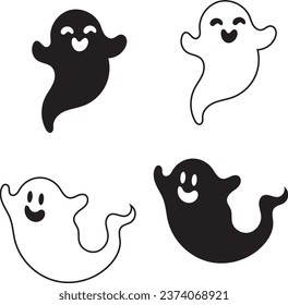 Juego de fantasmas de Halloween fantasmas fantasmas negros y ghost blanco vectorial Ilustración  
