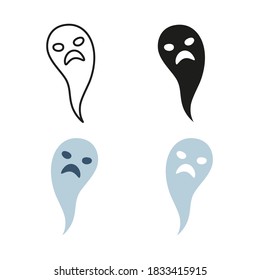 Set of Halloween ghosts, contoured, filled with color. Vector illustration in a cute, hand-drawn style.