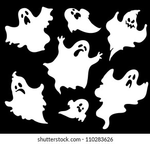 Set of halloween  ghosts for design isolated on background, such logos.