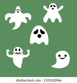 Set of halloween ghosts for design isolated on background, such logos.