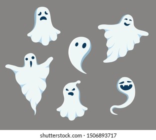 Set Halloween ghosts. Different funny emotions. Vector illustration.