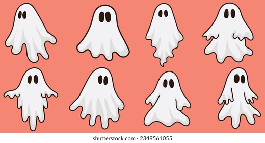 Set of halloween ghosts, Halloween ghosts isolated flat vector illustrations, Pack of phantoms